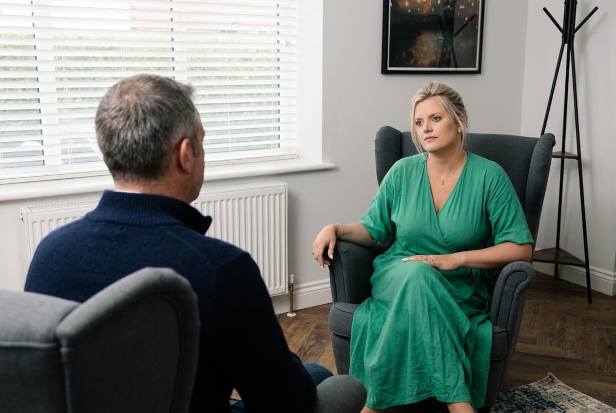 Katherine Richmond in session with a client in her Horsforth therapy room